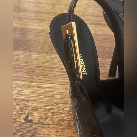 Saint Laurent Black Croc Slingback Stiletto Heels - Picture 6 of 14